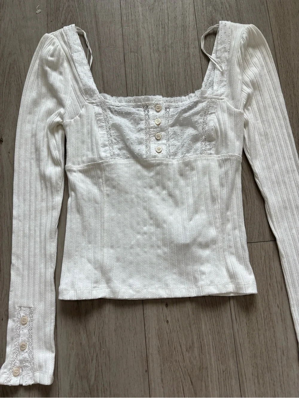 Free People Sugar Sugar White Ribbed Long Sleeve Top Size Small